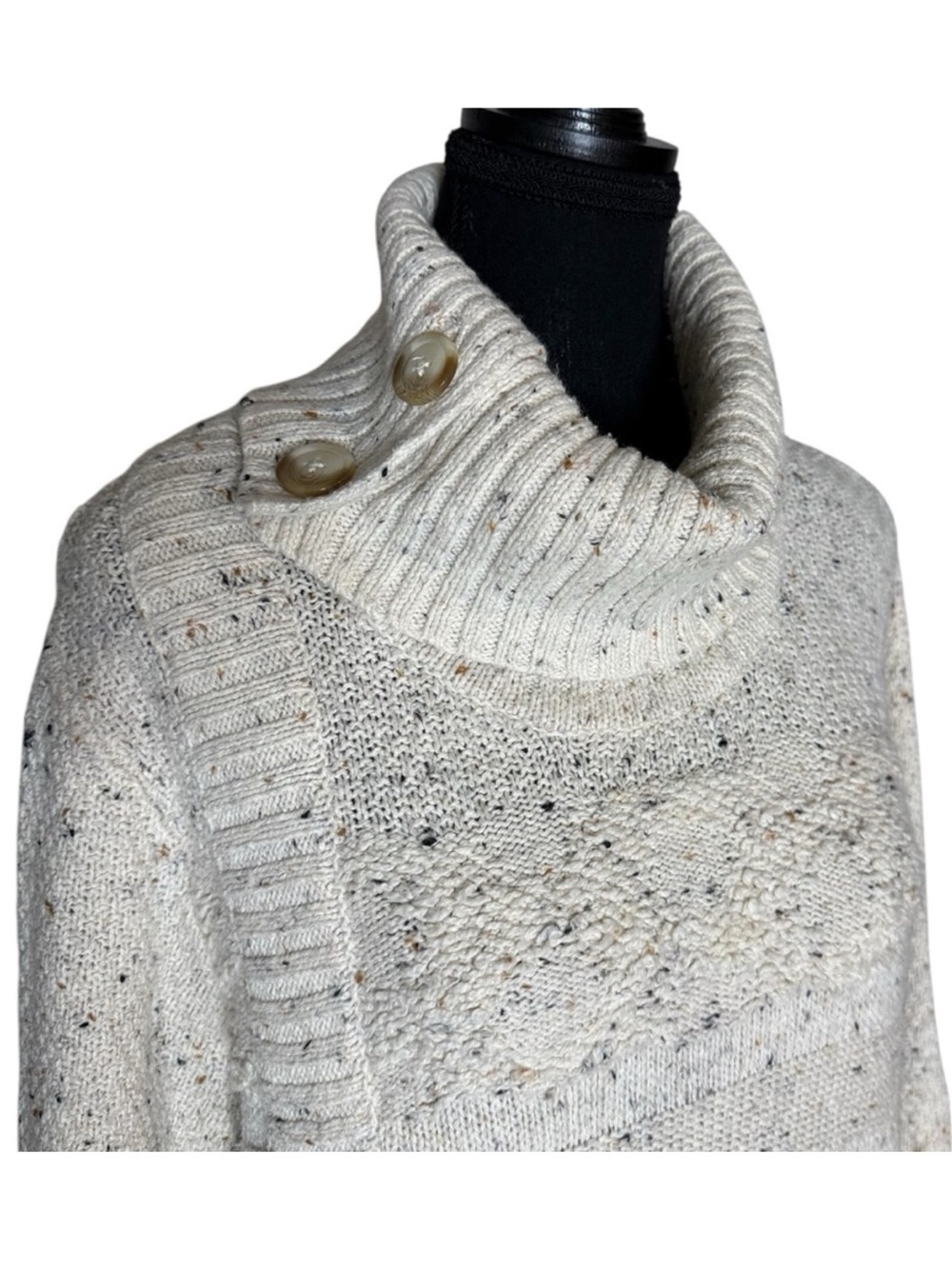 NORTHERN REFLECTIONS Vintage Cream Speckled Knit Pullover Sweater Funnel Neck XL